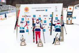 27.02.2021, Oberstdorf, Germany (GER): Simen Hegstad Krueger (NOR), Alexander Bolshunov (RSF), Hans Christer Holund (NOR), (l-r)  - FIS nordic world ski championships cross-country, skiathlon men, Oberstdorf (GER). www.nordicfocus.com. © Modica/NordicFocus. Every downloaded picture is fee-liable.