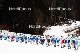 27.02.2021, Oberstdorf, Germany (GER): The field of all skiathlon athletes leaves the stadium  - FIS nordic world ski championships cross-country, skiathlon men, Oberstdorf (GER). www.nordicfocus.com. © Modica/NordicFocus. Every downloaded picture is fee-liable.