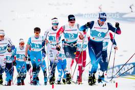 27.02.2021, Oberstdorf, Germany (GER): Jules Lapierre (FRA), Clement Parisse (FRA), Johannes Hoesflot Klaebo (NOR), Dario Cologna (SUI), (l-r)  - FIS nordic world ski championships cross-country, skiathlon men, Oberstdorf (GER). www.nordicfocus.com. © Modica/NordicFocus. Every downloaded picture is fee-liable.
