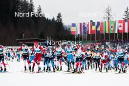 27.02.2021, Oberstdorf, Germany (GER): Ivan Yakimushkin (RSF), Hans Christer Holund (NOR), Clement Parisse (FRA), Dario Cologna (SUI), Simen Hegstad Krueger (NOR), Alexander Bolshunov (RSF), Hugo Lapalus (FRA), Lucas Boegl (GER), Evgeniy Belov (RSF), Emil Iversen (NOR), (l-r)  - FIS nordic world ski championships cross-country, skiathlon men, Oberstdorf (GER). www.nordicfocus.com. © Modica/NordicFocus. Every downloaded picture is fee-liable.