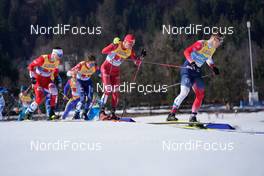 28.02.2021, Oberstdorf, Germany (GER): Maciej Starega (POL), James Clugnet (GBR), Alexander Bolshunov (RSF), Erik Valnes (NOR), (l-r)  - FIS nordic world ski championships cross-country, team sprint, Oberstdorf (GER). www.nordicfocus.com. © Modica/NordicFocus. Every downloaded picture is fee-liable.
