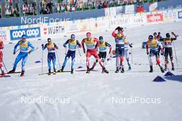 28.02.2021, Oberstdorf, Germany (GER): Federico Pellegrino (ITA), Jovian Hediger (SUI), Roman Furger (SUI), Gleb Retivykh (RSF), Graham Ritchie (CAN), Erik Valnes (NOR), Johannes Hoesflot Klaebo (NOR), (l-r)  - FIS nordic world ski championships cross-country, team sprint, Oberstdorf (GER). www.nordicfocus.com. © Thibaut/NordicFocus. Every downloaded picture is fee-liable.