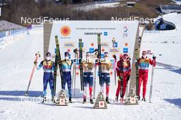 28.02.2021, Oberstdorf, Germany (GER): Ristomatti Hakola (FIN), Joni Maki (FIN), Erik Valnes (NOR), Johannes Hoesflot Klaebo (NOR), Alexander Bolshunov (RSF), Gleb Retivykh (RSF), (l-r)  - FIS nordic world ski championships cross-country, team sprint, Oberstdorf (GER). www.nordicfocus.com. © Thibaut/NordicFocus. Every downloaded picture is fee-liable.