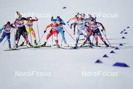 28.02.2021, Oberstdorf, Germany (GER): Krista Parmakoski (FIN), Dahria Beatty (CAN), Bayani Jialin (CHN), Lucia Scardoni (ITA), Izabela Marcisz (POL), Maja Dahlqvist (SWE), Tiril Udnes Weng (NOR), (l-r)  - FIS nordic world ski championships cross-country, team sprint, Oberstdorf (GER). www.nordicfocus.com. © Modica/NordicFocus. Every downloaded picture is fee-liable.
