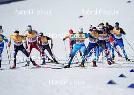 28.02.2021, Oberstdorf, Germany (GER): Janosch Brugger (GER), Gus Schumacher (USA), Lucas Chanavat (FRA), (l-r)  - FIS nordic world ski championships cross-country, team sprint, Oberstdorf (GER). www.nordicfocus.com. © Thibaut/NordicFocus. Every downloaded picture is fee-liable.