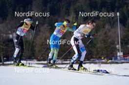 28.02.2021, Oberstdorf, Germany (GER): Eunho Kim (KOR), Dmytro Drahun (UKR), Marko Kilp (EST), (l-r)  - FIS nordic world ski championships cross-country, team sprint, Oberstdorf (GER). www.nordicfocus.com. © Modica/NordicFocus. Every downloaded picture is fee-liable.
