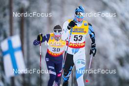 27.11.2021, Ruka, Finland (FIN): Gus Schumacher (USA), Martin Himma (EST), (l-r)  - FIS world cup cross-country, 15km men, Ruka (FIN). www.nordicfocus.com. © Thibaut/NordicFocus. Every downloaded picture is fee-liable.