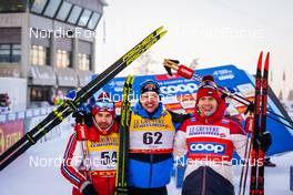 27.11.2021, Ruka, Finland (FIN): Alexey Chervotkin (RUS), Iivo Niskanen (FIN), Alexander Bolshunov (RUS), (l-r) - FIS world cup cross-country, 15km men, Ruka (FIN). www.nordicfocus.com. © Thibaut/NordicFocus. Every downloaded picture is fee-liable.
