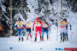 26.11.2021, Ruka, Finland (FIN): Lauri Vuorinen (FIN), Haavard Solaas Taugboel (NOR), Alexander Terentev (RUS), +m19+, Olof Jonsson (SWE), Johan Haeggstroem (SWE), (l-r)  - FIS world cup cross-country, individual sprint, Ruka (FIN). www.nordicfocus.com. © Modica/NordicFocus. Every downloaded picture is fee-liable.