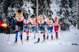 26.11.2021, Ruka, Finland (FIN): Ludek Seller (CZE), Johannes Hoesflot Klaebo (NOR), Juuso Haarala (FIN), Erik Valnes (NOR), Lauri Mannila (FRA), Ivan Yakimushkin (RUS), (l-r)  - FIS world cup cross-country, individual sprint, Ruka (FIN). www.nordicfocus.com. © Modica/NordicFocus. Every downloaded picture is fee-liable.