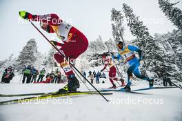 26.11.2021, Ruka, Finland (FIN): Richard Jouve (FRA), Alexander Bolshunov (RUS), Sergey Ustiugov (RUS), (l-r)  - FIS world cup cross-country, individual sprint, Ruka (FIN). www.nordicfocus.com. © Modica/NordicFocus. Every downloaded picture is fee-liable.