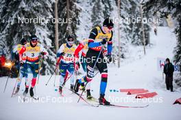 26.11.2021, Ruka, Finland (FIN): Juuso Haarala (FIN), Johannes Hoesflot Klaebo (NOR), Lauri Mannila (FRA), Ludek Seller (CZE), (l-r)  - FIS world cup cross-country, individual sprint, Ruka (FIN). www.nordicfocus.com. © Modica/NordicFocus. Every downloaded picture is fee-liable.