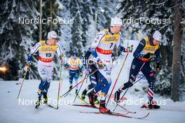 26.11.2021, Ruka, Finland (FIN): Anton Persson (SWE), Luke Jager (USA), Marcus Grate (SWE)  - FIS world cup cross-country, individual sprint, Ruka (FIN). www.nordicfocus.com. © Modica/NordicFocus. Every downloaded picture is fee-liable.
