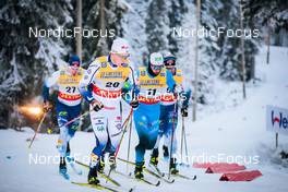 26.11.2021, Ruka, Finland (FIN): Verneri Suhonen (FIN), Gustaf Berglund (SWE), Lucas Chanavat (FRA), Joni Maki (FIN), (l-r)  - FIS world cup cross-country, individual sprint, Ruka (FIN). www.nordicfocus.com. © Modica/NordicFocus. Every downloaded picture is fee-liable.