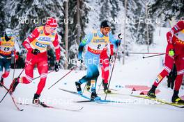 26.11.2021, Ruka, Finland (FIN): Aron Aakre Rysstad (NOR), Richard Jouve (FRA), Sergey Ustiugov (RUS), (l-r)  - FIS world cup cross-country, individual sprint, Ruka (FIN). www.nordicfocus.com. © Modica/NordicFocus. Every downloaded picture is fee-liable.