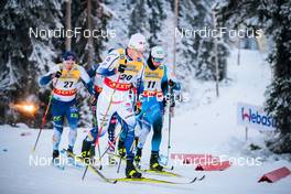 26.11.2021, Ruka, Finland (FIN): Verneri Suhonen (FIN), Gustaf Berglund (SWE), Lucas Chanavat (FRA), (l-r)  - FIS world cup cross-country, individual sprint, Ruka (FIN). www.nordicfocus.com. © Modica/NordicFocus. Every downloaded picture is fee-liable.