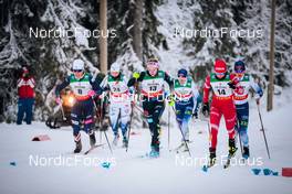 26.11.2021, Ruka, Finland (FIN): Rosie Brennan (USA), Louise Lindstroem (SWE), Laura Gimmler (GER), Anne Kylloenen (FIN), Yulia Stupak (RUS), Johanna Matintalo (FIN), (l-r)  - FIS world cup cross-country, individual sprint, Ruka (FIN). www.nordicfocus.com. © Modica/NordicFocus. Every downloaded picture is fee-liable.