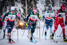 26.11.2021, Ruka, Finland (FIN): Louise Lindstroem (SWE), Rosie Brennan (USA), Laura Gimmler (GER), Johanna Matintalo (FIN), Yulia Stupak (RUS), (l-r)  - FIS world cup cross-country, individual sprint, Ruka (FIN). www.nordicfocus.com. © Modica/NordicFocus. Every downloaded picture is fee-liable.