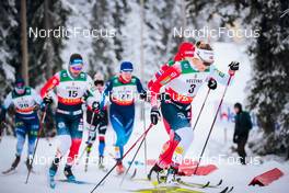 26.11.2021, Ruka, Finland (FIN): Maiken Caspersen Falla (NOR), Ane Appelkvist Stenseth (NOR), Natalia Nepryaeva (RUS), Nadine Faehndrich (SUI), (l-r)  - FIS world cup cross-country, individual sprint, Ruka (FIN). www.nordicfocus.com. © Modica/NordicFocus. Every downloaded picture is fee-liable.