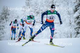 28.11.2021, Ruka, Finland (FIN): Arsi Ruuskanen (FIN), Eric Rosjoe (SWE), Zanden Mcmullen (USA), (l-r)  - FIS world cup cross-country, pursuit men, Ruka (FIN). www.nordicfocus.com. © Modica/NordicFocus. Every downloaded picture is fee-liable.