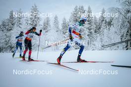 28.11.2021, Ruka, Finland (FIN): Perttu Hyvarinen (FIN), Olivier Leveille (CAN), Calle Halfvarsson (SWE), (l-r)  - FIS world cup cross-country, pursuit men, Ruka (FIN). www.nordicfocus.com. © Modica/NordicFocus. Every downloaded picture is fee-liable.