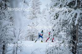 28.11.2021, Ruka, Finland (FIN): Perttu Hyvarinen (FIN), Olivier Leveille (CAN), (l-r)  - FIS world cup cross-country, pursuit men, Ruka (FIN). www.nordicfocus.com. © Modica/NordicFocus. Every downloaded picture is fee-liable.