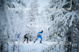 28.11.2021, Ruka, Finland (FIN): Lucas Boegl (GER), Francesco De Fabiani (ITA), Jonas Dobler (GER), (l-r)  - FIS world cup cross-country, pursuit men, Ruka (FIN). www.nordicfocus.com. © Modica/NordicFocus. Every downloaded picture is fee-liable.