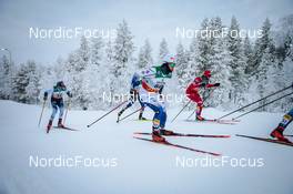 28.11.2021, Ruka, Finland (FIN): Ville Ahonen (FIN), Zanden Mcmullen (USA), Eric Rosjoe (SWE), Alexander Bessmertnykh (RUS), Jason Rueesch (SUI), (l-r)  - FIS world cup cross-country, pursuit men, Ruka (FIN). www.nordicfocus.com. © Modica/NordicFocus. Every downloaded picture is fee-liable.