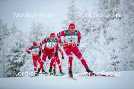 28.11.2021, Ruka, Finland (FIN): Alexey Chervotkin (RUS), Ilia Semikov (RUS), Alexander Bolshunov (RUS), Sergey Ustiugov (RUS), (l-r)  - FIS world cup cross-country, pursuit men, Ruka (FIN). www.nordicfocus.com. © Modica/NordicFocus. Every downloaded picture is fee-liable.