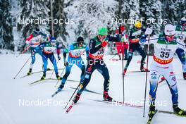 28.11.2021, Ruka, Finland (FIN): Andrew Young (GBR), Roman Furger (SUI), Clement Parisse (FRA), Thomas Bing (GER), Fredrik Andersson (SWE), Lauri Lepisto (FIN), (l-r)  - FIS world cup cross-country, pursuit men, Ruka (FIN). www.nordicfocus.com. © Modica/NordicFocus. Every downloaded picture is fee-liable.