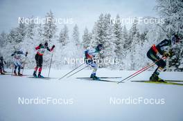 28.11.2021, Ruka, Finland (FIN): Calle Halfvarsson (SWE), Russell Kennedy (CAN), Remi Lindholm (FIN), Friedrich Moch (GER), (l-r)  - FIS world cup cross-country, pursuit men, Ruka (FIN). www.nordicfocus.com. © Modica/NordicFocus. Every downloaded picture is fee-liable.