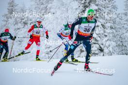 28.11.2021, Ruka, Finland (FIN): Florian Notz (GER), Dominik Bury (POL), Fredrik Andersson (SWE), Thomas Bing (GER), (l-r)  - FIS world cup cross-country, pursuit men, Ruka (FIN). www.nordicfocus.com. © Modica/NordicFocus. Every downloaded picture is fee-liable.