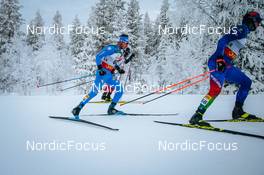 28.11.2021, Ruka, Finland (FIN): Paolo Ventura (ITA), Egor Kazarinov (BLR), (l-r)  - FIS world cup cross-country, pursuit men, Ruka (FIN). www.nordicfocus.com. © Modica/NordicFocus. Every downloaded picture is fee-liable.