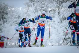 28.11.2021, Ruka, Finland (FIN): Martin Himma (EST), Ben Ogden (USA), Snorri Eythor Einarsson (ISL), (l-r)  - FIS world cup cross-country, pursuit men, Ruka (FIN). www.nordicfocus.com. © Modica/NordicFocus. Every downloaded picture is fee-liable.