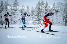 28.11.2021, Ruka, Finland (FIN): Friedrich Moch (GER), Andrew Musgrave (GBR), Mika Vermeulen (AUT) - FIS world cup cross-country, pursuit men, Ruka (FIN). www.nordicfocus.com. © Modica/NordicFocus. Every downloaded picture is fee-liable.