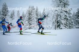 28.11.2021, Ruka, Finland (FIN): Paolo Ventura (ITA), Egor Kazarinov (BLR), Hunter Wonders (USA), (l-r)  - FIS world cup cross-country, pursuit men, Ruka (FIN). www.nordicfocus.com. © Modica/NordicFocus. Every downloaded picture is fee-liable.