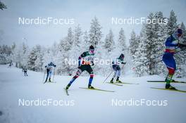 28.11.2021, Ruka, Finland (FIN): Martin Himma (EST), Petr Knop (CZE), Alexander Stahlberg (FIN), Aliaksandr Voranau (BLR), (l-r)  - FIS world cup cross-country, pursuit men, Ruka (FIN). www.nordicfocus.com. © Modica/NordicFocus. Every downloaded picture is fee-liable.
