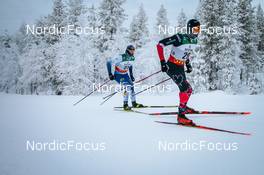 28.11.2021, Ruka, Finland (FIN): Perttu Hyvarinen (FIN), Olivier Leveille (CAN), (l-r)  - FIS world cup cross-country, pursuit men, Ruka (FIN). www.nordicfocus.com. © Modica/NordicFocus. Every downloaded picture is fee-liable.
