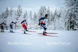 28.11.2021, Ruka, Finland (FIN): Friedrich Moch (GER), Andrew Musgrave (GBR), Mika Vermeulen (AUT), Gus Schumacher (USA), (l-r)  - FIS world cup cross-country, pursuit men, Ruka (FIN). www.nordicfocus.com. © Modica/NordicFocus. Every downloaded picture is fee-liable.
