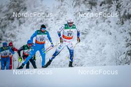 28.11.2021, Ruka, Finland (FIN): Federico Pellegrino (ITA), Jonas Dobler (GER), Francesco De Fabiani (ITA), Leo Johansson (SWE), (l-r)  - FIS world cup cross-country, pursuit men, Ruka (FIN). www.nordicfocus.com. © Modica/NordicFocus. Every downloaded picture is fee-liable.
