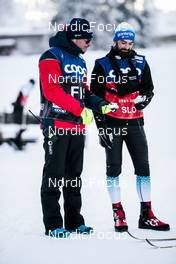 28.11.2021, Ruka, Finland (FIN): Pierre Mignerey measuring the temperature that was around -22   - FIS world cup cross-country, pursuit women, Ruka (FIN). www.nordicfocus.com. © Modica/NordicFocus. Every downloaded picture is fee-liable.