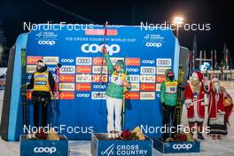 28.11.2021, Ruka, Finland (FIN): Frida Karlsson (SWE), Therese Johaug (NOR), Heidi Weng (NOR), (l-r) - FIS world cup cross-country, pursuit women, Ruka (FIN). www.nordicfocus.com. © Modica/NordicFocus. Every downloaded picture is fee-liable.