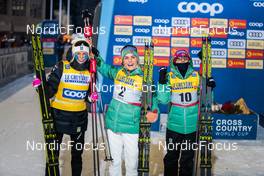 28.11.2021, Ruka, Finland (FIN): Frida Karlsson (SWE), Therese Johaug (NOR), Heidi Weng (NOR), (l-r) - FIS world cup cross-country, pursuit women, Ruka (FIN). www.nordicfocus.com. © Modica/NordicFocus. Every downloaded picture is fee-liable.