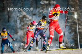 28.11.2021, Ruka, Finland (FIN): Nadine Faehndrich (SUI), Teresa Stadlober (AUT), Jessie Diggins (USA), Natalia Nepryaeva (RUS), (l-r)  - FIS world cup cross-country, pursuit women, Ruka (FIN). www.nordicfocus.com. © Modica/NordicFocus. Every downloaded picture is fee-liable.