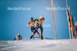 28.11.2021, Ruka, Finland (FIN): Moa Olsson (SWE), Heidi Weng (NOR), Victoria Carl (GER), (l-r)  - FIS world cup cross-country, pursuit women, Ruka (FIN). www.nordicfocus.com. © Modica/NordicFocus. Every downloaded picture is fee-liable.