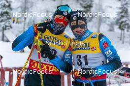 25.11.2021, Ruka, Finland (FIN): Hugo Lapalus (FRA), Clement Parisse (FRA), (l-r)  - FIS world cup cross-country, training, Ruka (FIN). www.nordicfocus.com. © Thibaut/NordicFocus. Every downloaded picture is fee-liable.