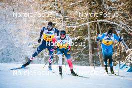 03.12.2021, Lillehammer, Norway (NOR): Kevin Bolger (USA), Johannes Hoesflot Klaebo (NOR), Lucas Chanavat (FRA), (l-r)  - FIS world cup cross-country, individual sprint, Lillehammer (NOR). www.nordicfocus.com. © Modica/NordicFocus. Every downloaded picture is fee-liable.