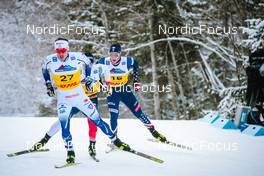 03.12.2021, Lillehammer, Norway (NOR): Johan Haeggstroem (SWE), Sindre Bjoernestad Skar (NOR), James Clinton Schoonmaker (USA), (l-r)  - FIS world cup cross-country, individual sprint, Lillehammer (NOR). www.nordicfocus.com. © Modica/NordicFocus. Every downloaded picture is fee-liable.