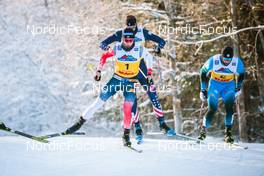 03.12.2021, Lillehammer, Norway (NOR): Johannes Hoesflot Klaebo (NOR), Kevin Bolger (USA), Lucas Chanavat (FRA), (l-r)  - FIS world cup cross-country, individual sprint, Lillehammer (NOR). www.nordicfocus.com. © Modica/NordicFocus. Every downloaded picture is fee-liable.
