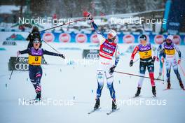 03.12.2021, Lillehammer, Norway (NOR): Jessie Diggins (USA), Maja Dahlqvist (SWE), Tiril Udnes Weng (NOR), Emma Ribom (SWE), (l-r)  - FIS world cup cross-country, individual sprint, Lillehammer (NOR). www.nordicfocus.com. © Modica/NordicFocus. Every downloaded picture is fee-liable.